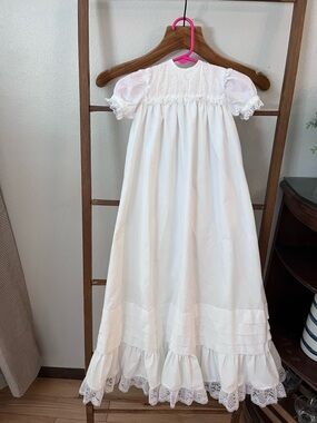 White Infant Christening Gown with Lace Trim